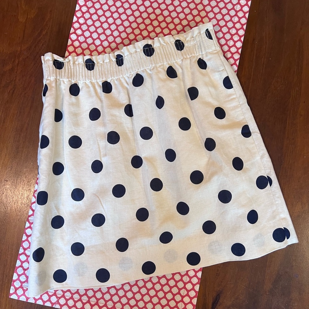 J Crew Polka Dot Linen Skirt in Navy and Cream